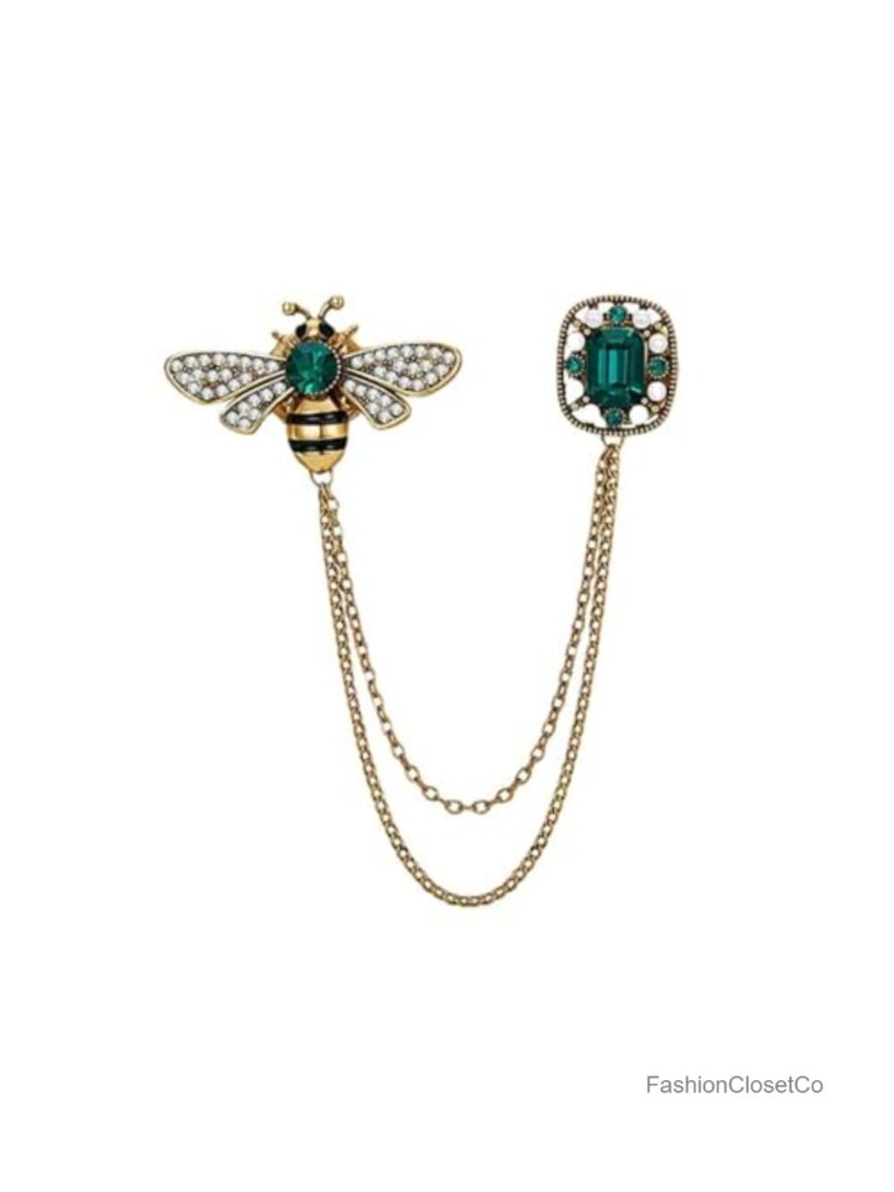 Honey Bee Brooch Pin CZ Crystal Tassel Chain Lapel Pin